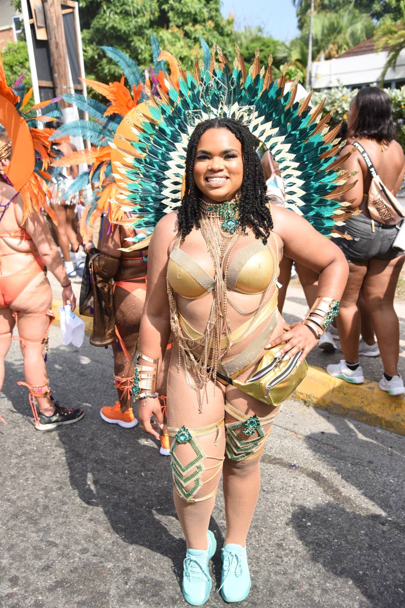 First-time reveller Shelby Hickey said playing mas in her high waist Art Deco was an experience to be had. First-time reveller Shelby Hickey said playing mas in her high waist Art Deco was an experience to be had. 