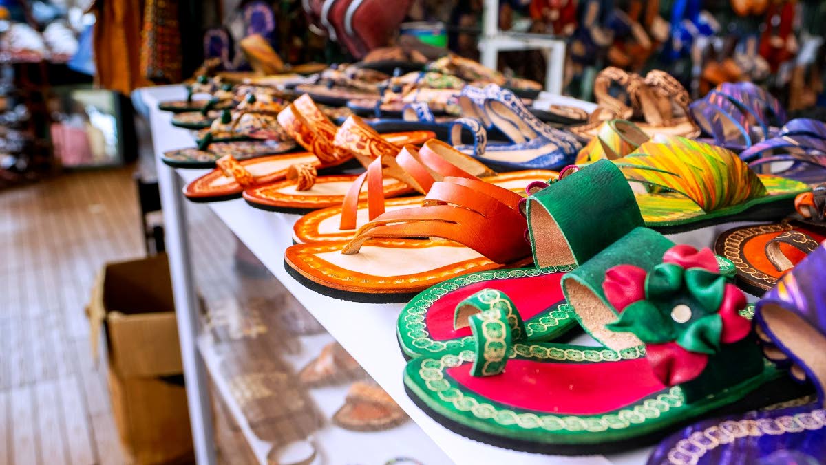 Handmade slippers at the Grand Market, CARIFESTA XV.
