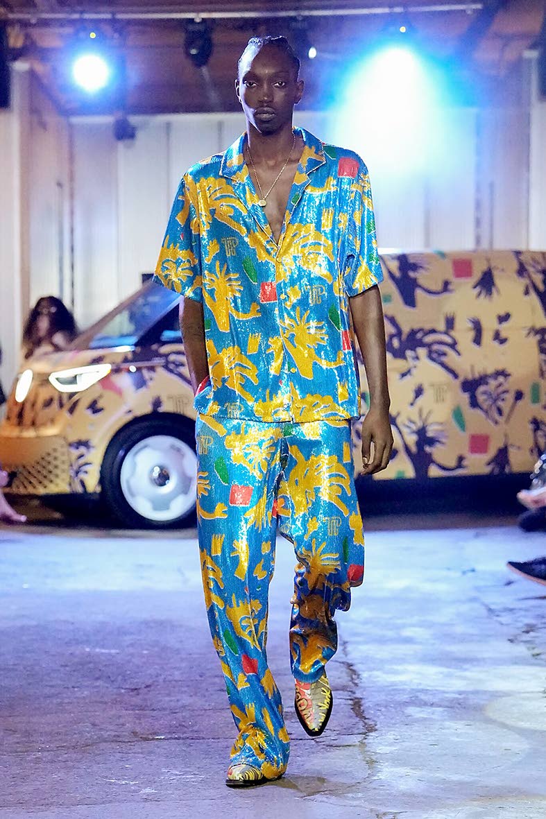 Senegalese model Muhammad Fadel Lo for Theophilio Spring/Summer 2026 show, which closed Day 1 of NYFW on Thursday.