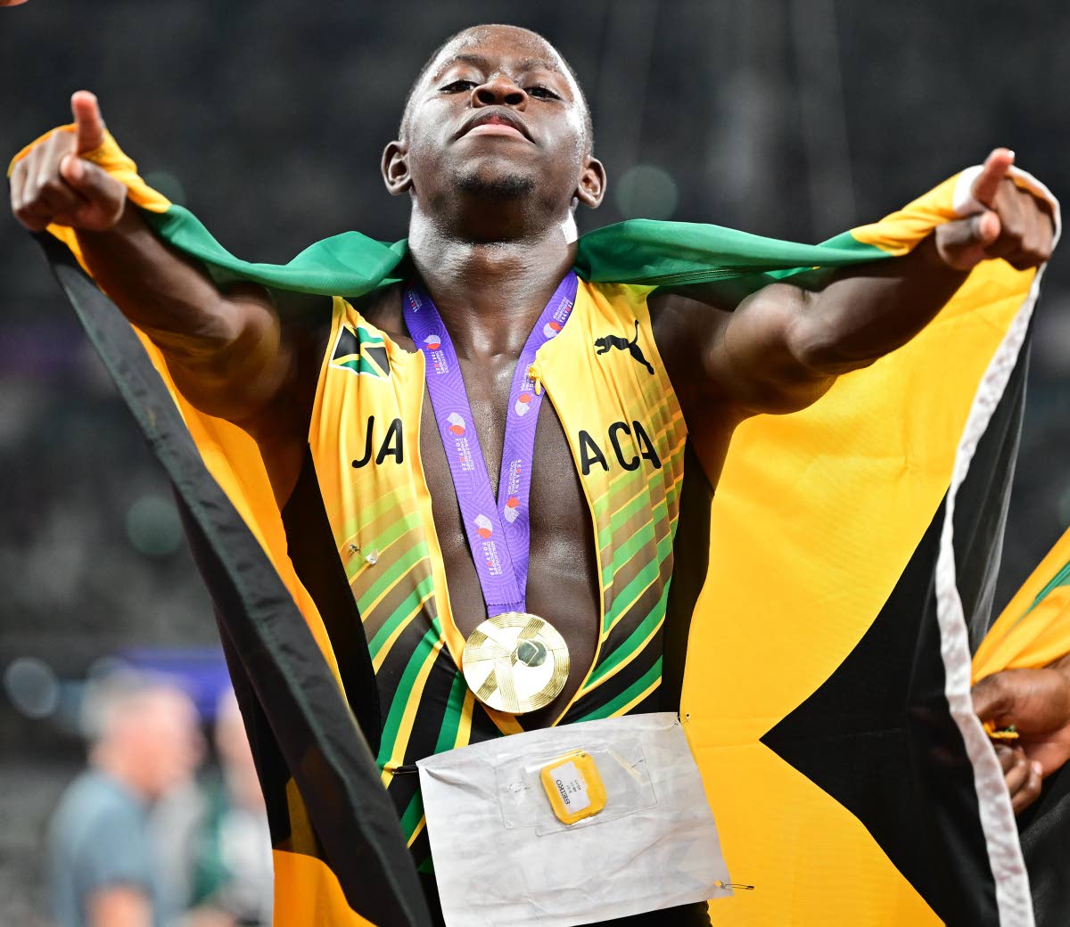Oblique Seville of Jamaica, world champion in the men’s 100m. 