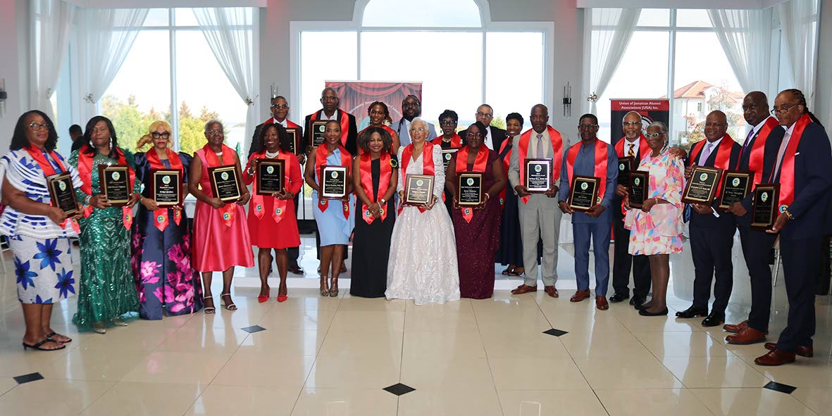  Minister of Education, Skills, Youth and Information, Dr Dana Morris Dixon (centre) with awardees at UJAA’s 35th Anniversary Luncheon and Awards Gala on September 14 at the Greentree Country Club New Rochelle New York.