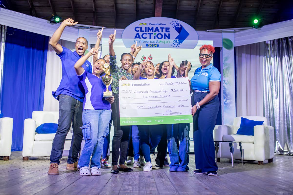 The Immaculate Conception High School team, which was awarded the first-place prize in 2024 Innovation Challenge, pose for a group photo. 