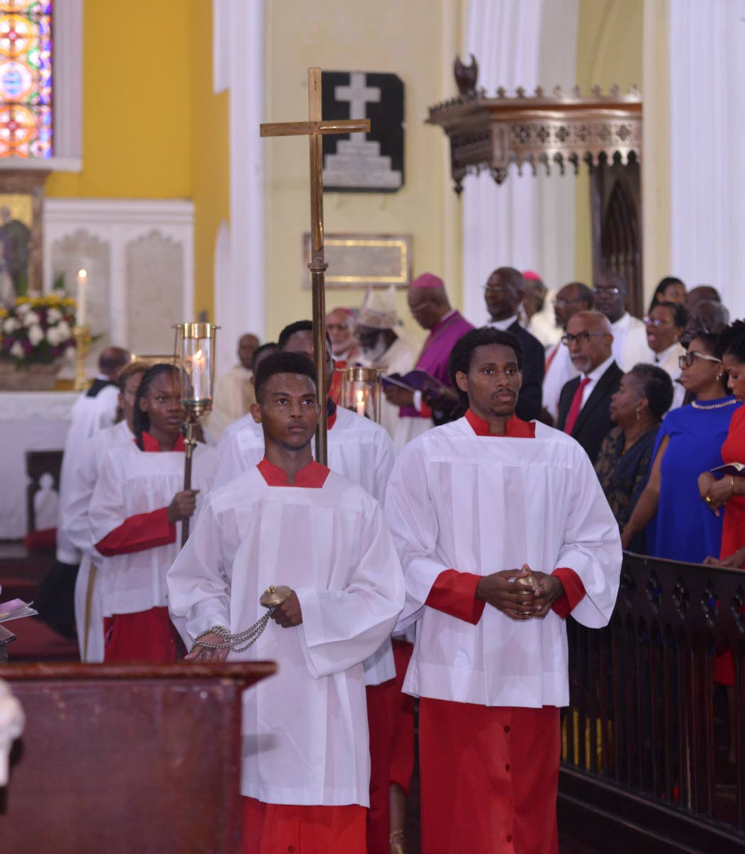 The cross leading the recession following enthronement of Bishop Leon Golding at the Cathedral of St Jago de la Vega in Spanish Town, the oldest Anglican church outside of the United Kingdom, on September 28, 2025. 