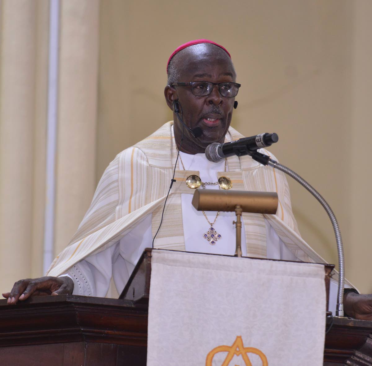 Bishop Leon Golding preaching at his enthronement as Anglican Bishop of Jamaica and the Cayman Islands at the Cathedral of St Jago de la Vega in Spanish Town, the oldest Anglican church outside of the United Kingdom, on September 28, 2025. 