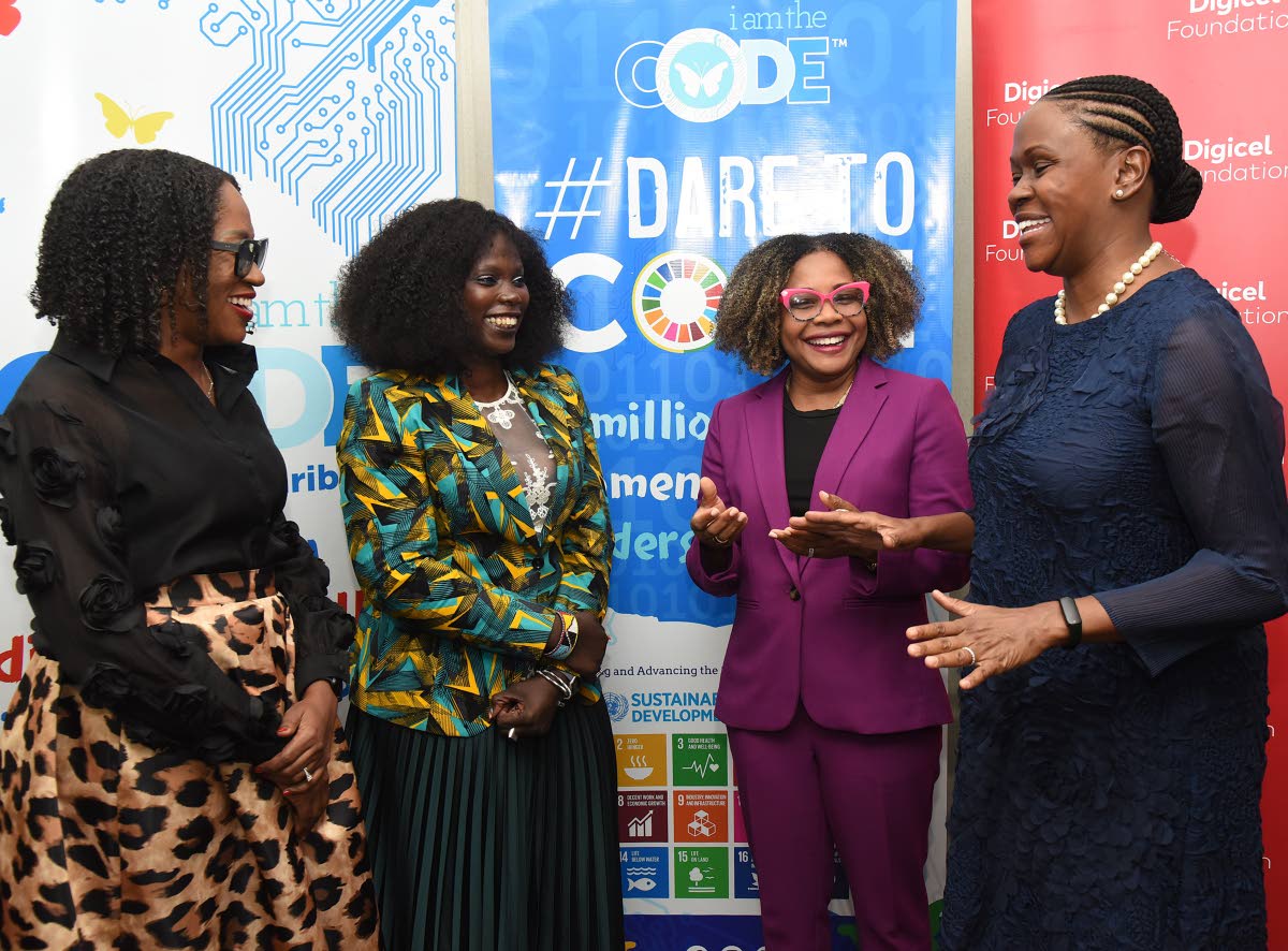 Senator Dr Dana Morris-Dixon (second right), minister of education, shares a moment with (from left) Nadeen Matthews Blair (left), co-founder of iamtheCODE Caribbean; Lady Marieme Jamme; founder and CEO of IamtheCODE Foundation; and Mariame McIntosh Robins