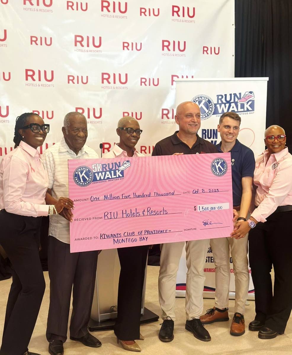 From left: Kiwanis Club of Providence breast cancer run chair, Nadine Spence; former Kiwanis Governor, Godfrey Dyer; President of the Club, Barbara Grizzle; Frank Sondern, regional director, Riu Resorts Jamaica; Javier Garcia, general manager, Riu Montego 
