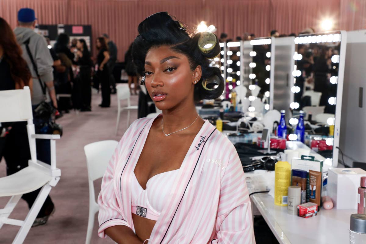 Basketball player Angel Reese appears backstage before the Victoria’s Secret Fashion Show on Wednesday in the Brooklyn borough of New York. 