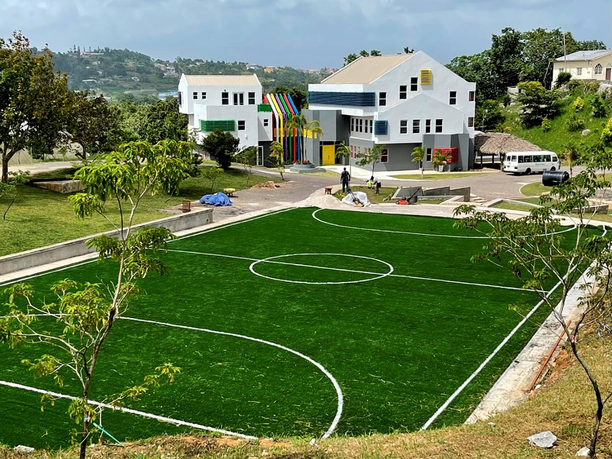 
The reconstructed dormitories at the Mount Olivet Boys’ Home with a turf-covered sports field done by Yohan Blake’s YB Afraid Foundation in 2021.