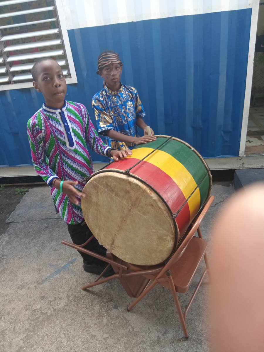 Harrison’s Preparatory drummers Elad Daubom and Javar Spencer perform during the school’s Heritage Week celebration last Wednesday.