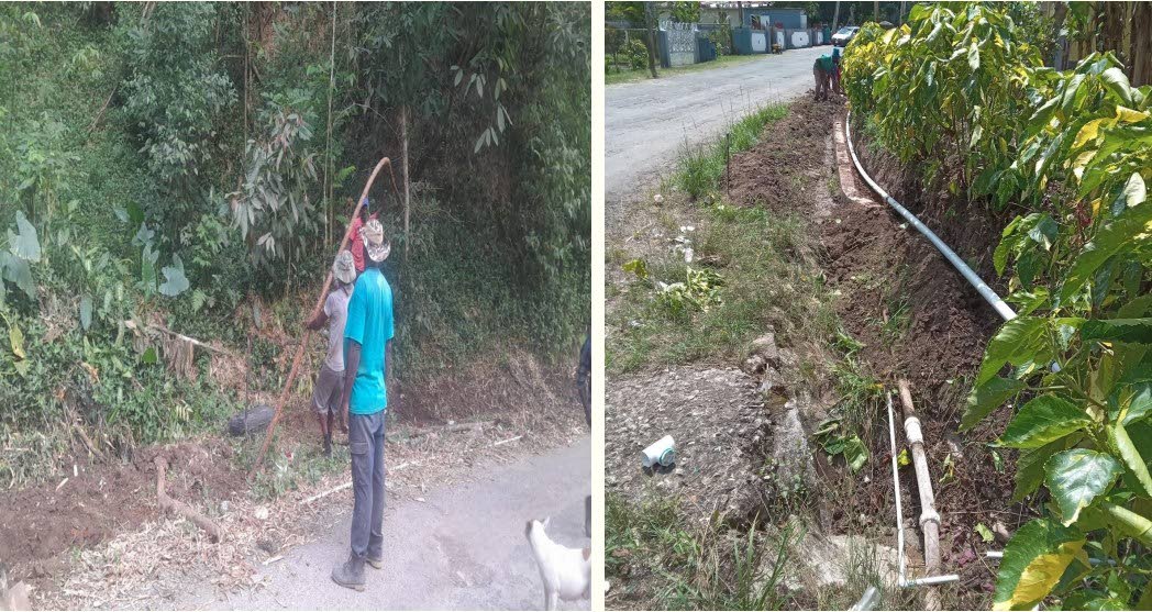 Old water pipes (seen on the left) have been replaced with new PVC pipes.