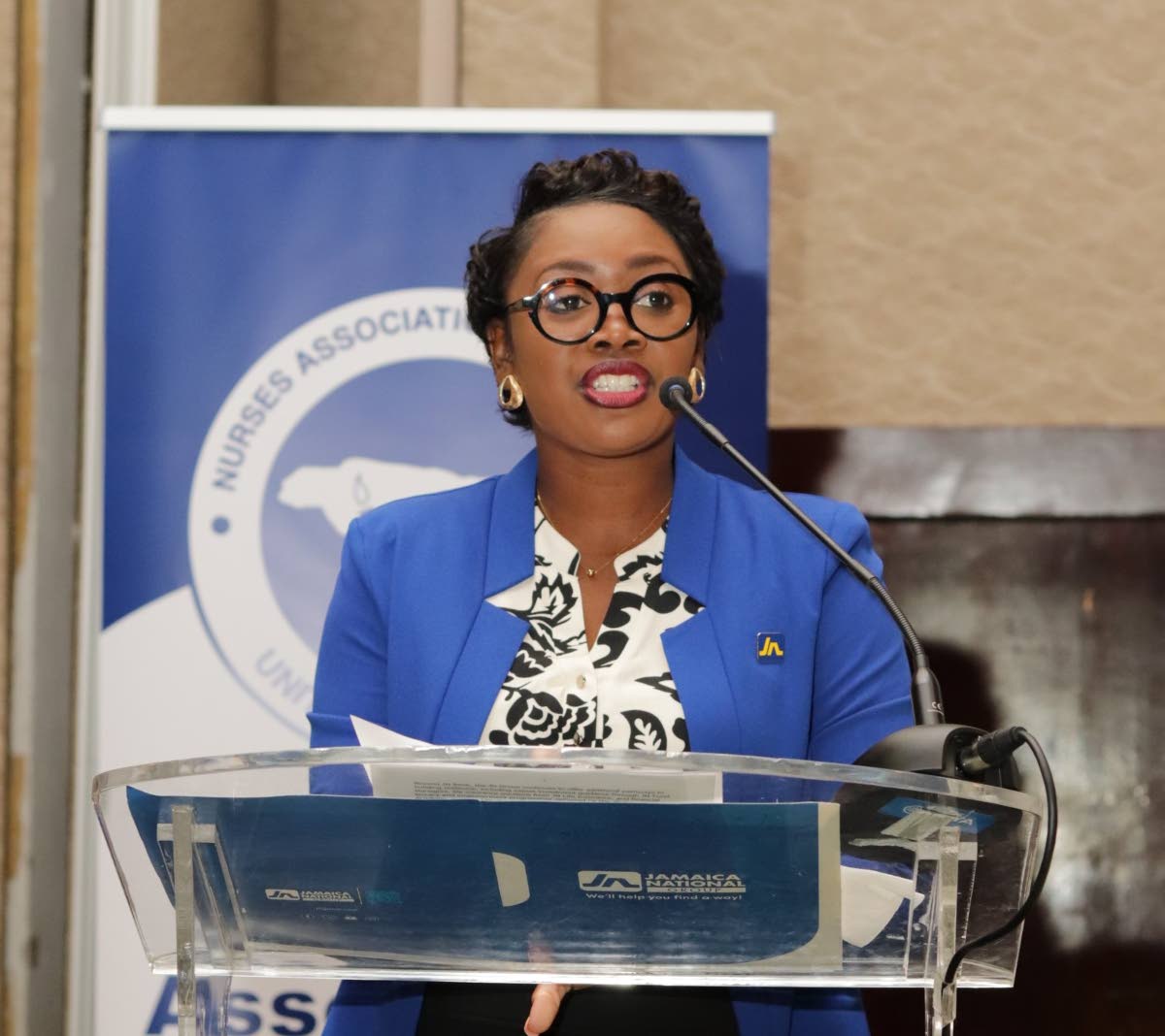 Rashell McLeary of JN Bank’s Public Sector Engagement Unit speaking at the Nurses Association of Jamaica’s 55th Island Conference at the Moon Palace Hotel in Ocho Rios, St Ann, recently.
