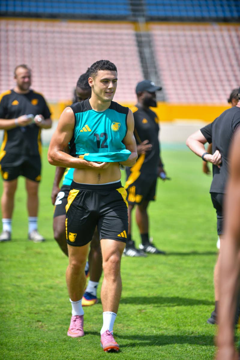 Reggae Boy centre forward Bailey Cadamarteri during a training session at the National Stadium.