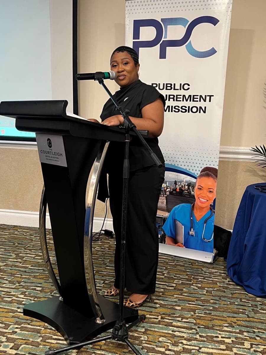 Executive Director, Public Procurement Commission, Nadia Morris, delivers opening remarks at the ‘Meet-The-Buyer’ Symposium co-hosted by the PPC and National Health Fund on Tuesday, October 14, at the Courtleigh Hotel and Suites.