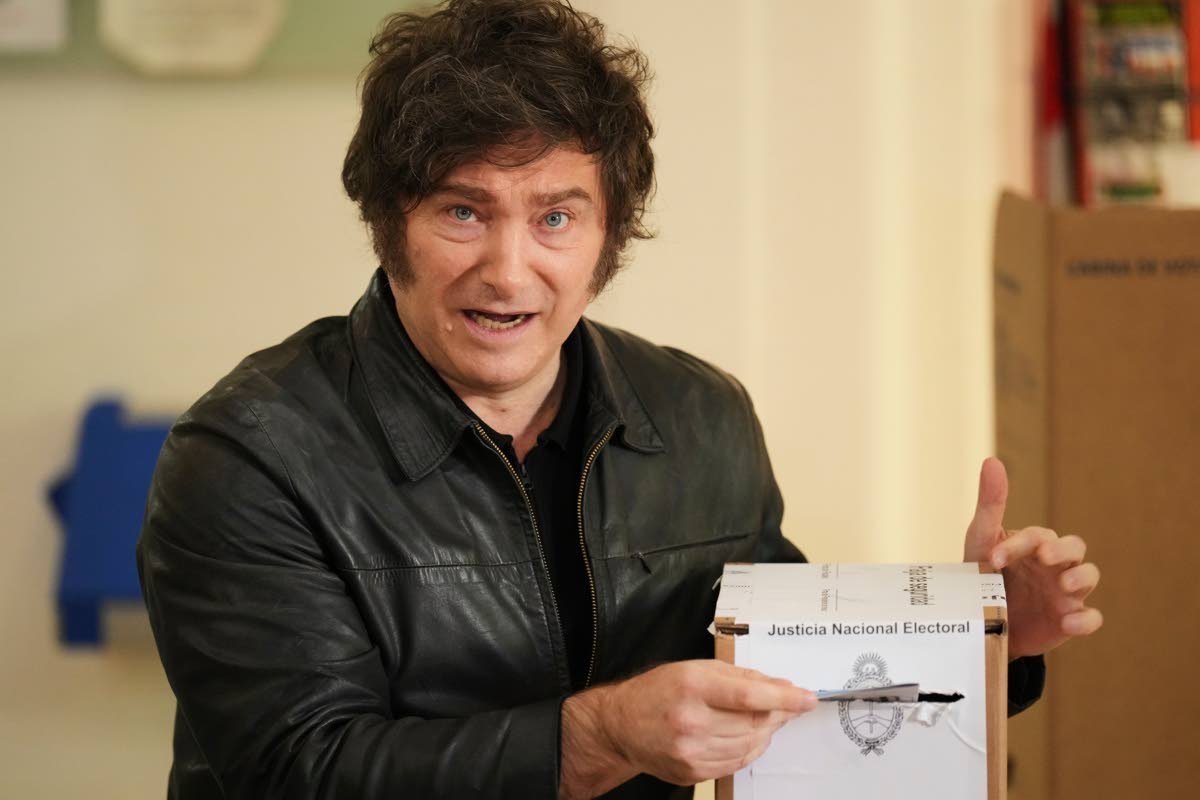 Argentina’s President Javier Milei votes during legislative midterm elections in Buenos Aires, Argentina, Sunday, October 26, 2025.