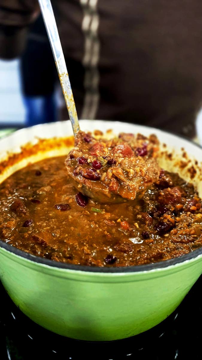 This delicious and easy-to-make vegetarian chilli is made with two kinds of beans, vegetables, tender sweet potato and sweet corn. 