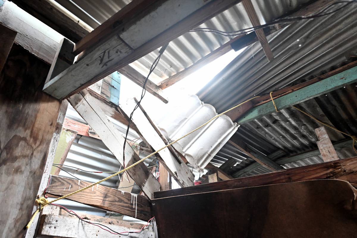 Ann Marie Young’s two-bedroom house that was damaged by a fallen tree in Roaring River in St Ann. Young’s daughter suffered a broken leg during the mishap on Tuesday Night after the passing of Hurricane Melissa.