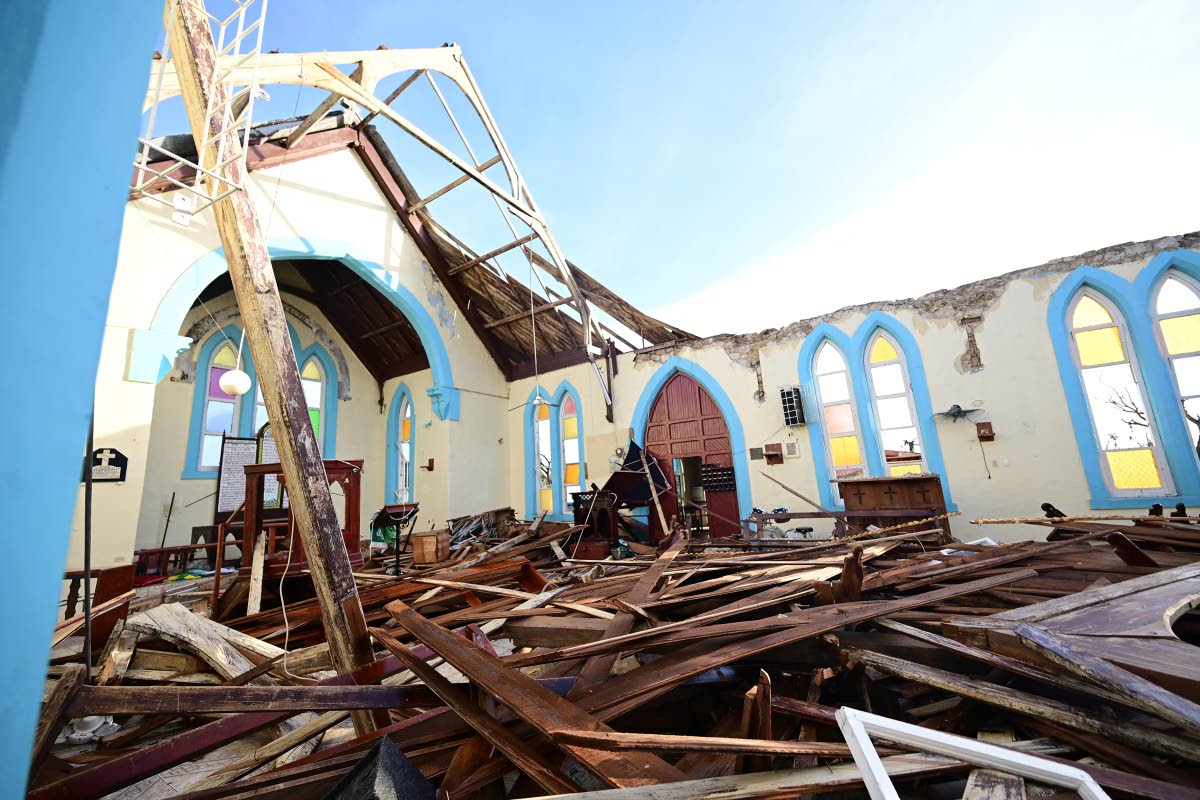 The roof of St Thomas Anglican Church in Lacovia was decimated by Hurricane Melissa.