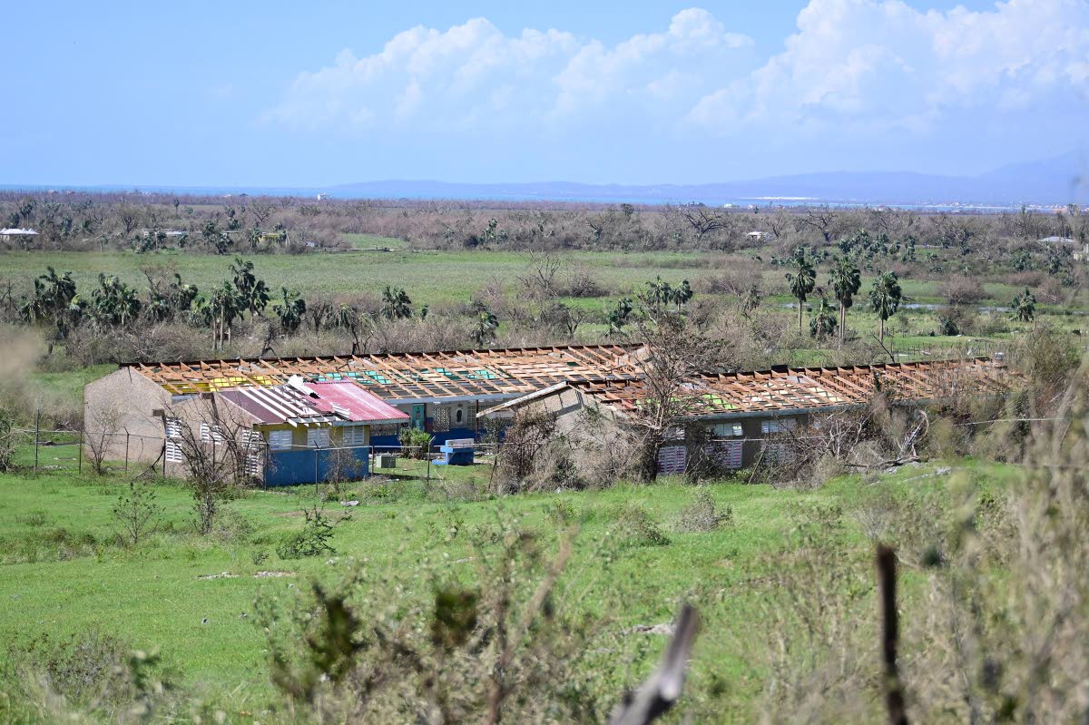 This photo shows Pond Side Primary School in Black River, St Elizabeth, which has been left without a roof after the passing of Hurricane Melissa.