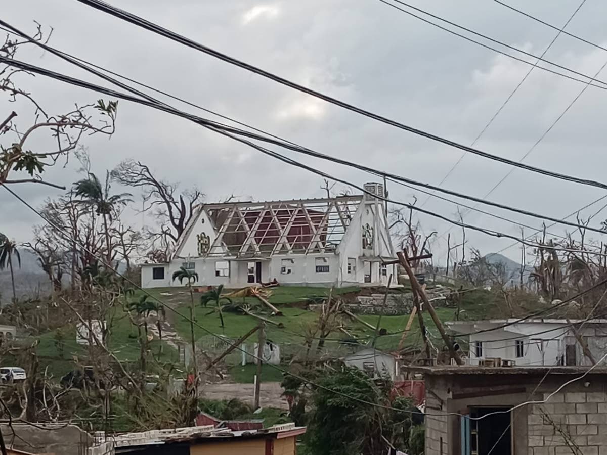 A wrecked St Leonard’s Baptist Church in Westmoreland.