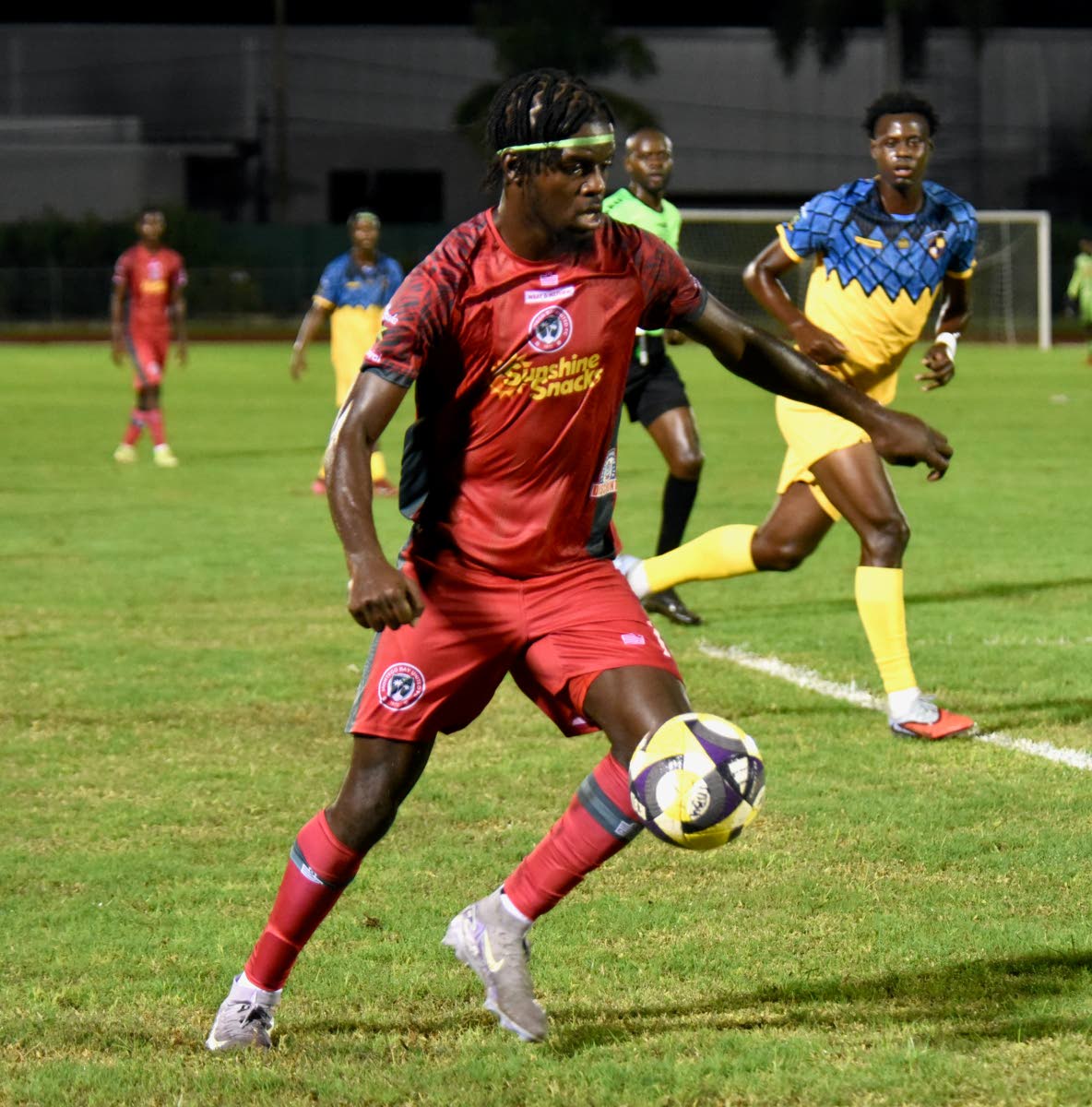 Montego Bay United’s Dwight Merrick controls a ball during the Jamaica Premier League match against Racing United at the Catherine Hall Sports Complex on October 19.