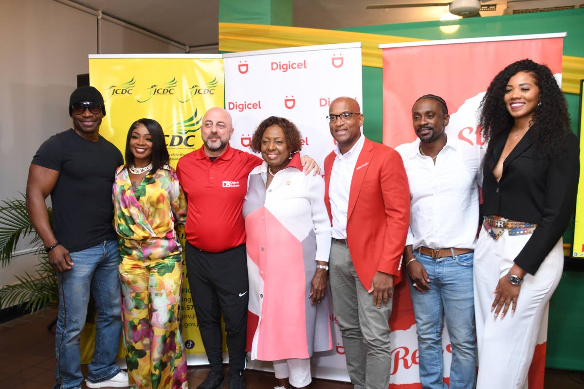 From left: Lukie D; Pamputtae; Stephen Murad, chief executive officer, Digicel; Minister of Culture, Gender, Entertainment and Sport Olivia Grange; Sean Wallace, head of commerce at Red Stripe; Christopher Martin, and Kerry-Ann ‘Chiney K’ Collins.