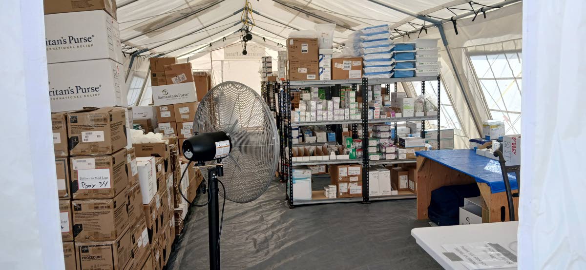 The medicine room at the Black River field hospital set up at Black River High School.