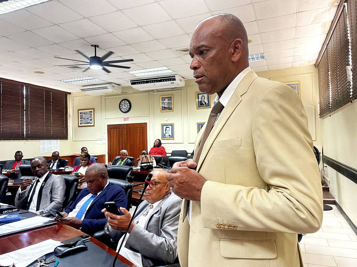 Councillor Anthony O’Connor, who represents the Crofts Hill division, addressing last Thursday’s sitting of the Clarendon Municipal Corporation.