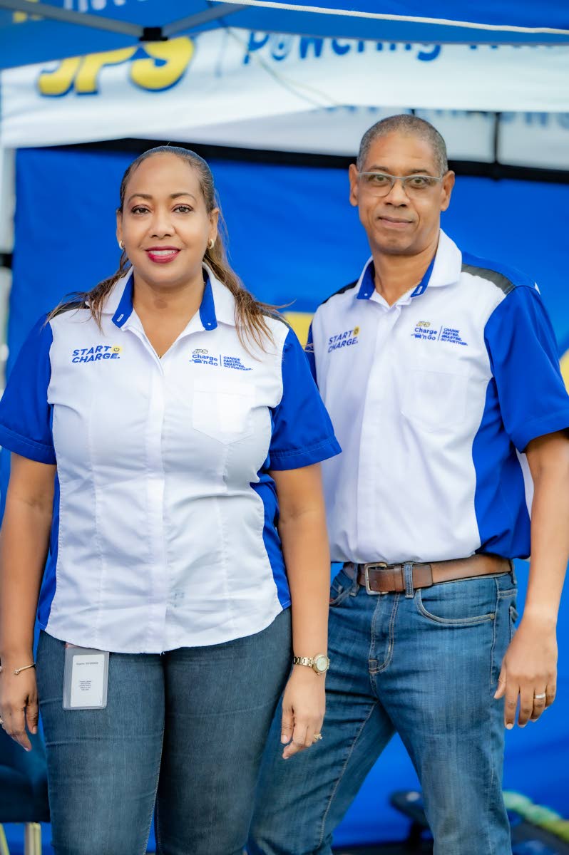 JPS team members, Richard Gordon, manager of business development, and Kerri-Ann Fenton Davis, manager of client retention and support, at the recent EV Link Up, where JPS Charge ‘n Go was one of the main sponsors.
