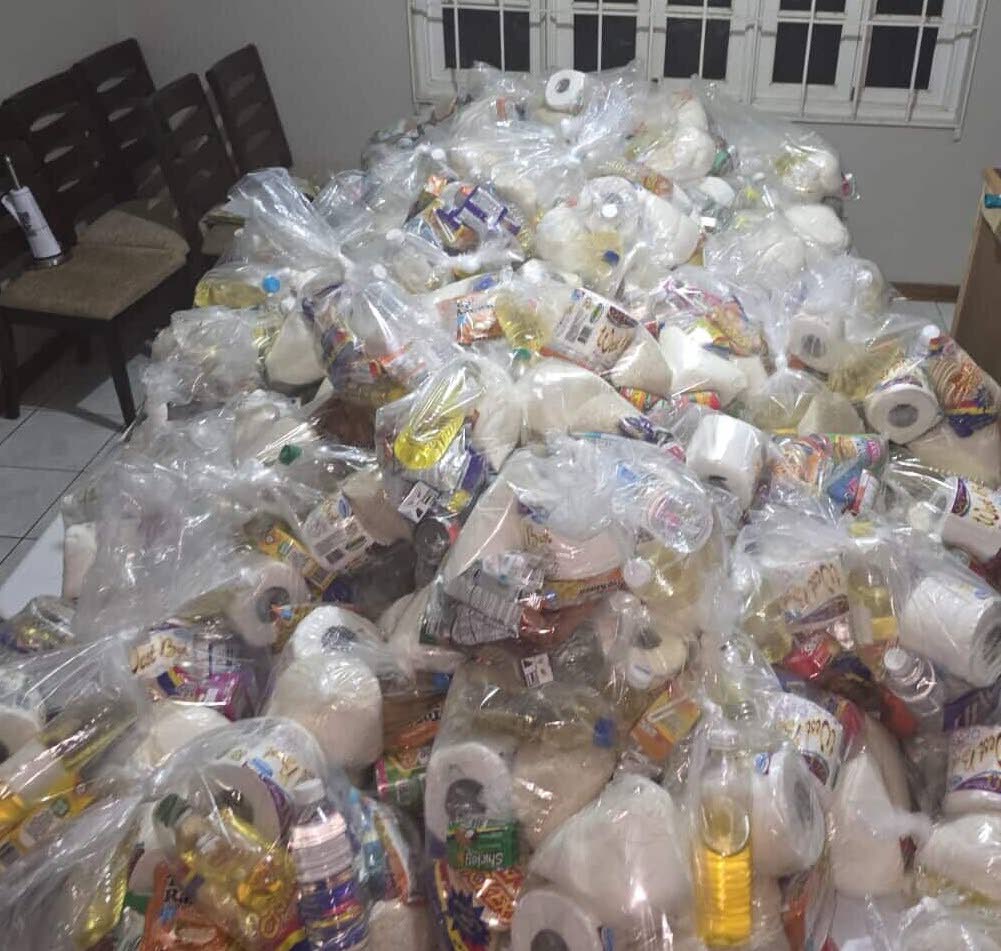 A pile of care packages to be handed out.