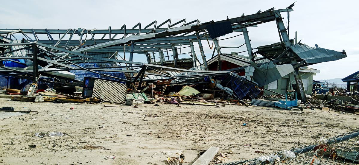 Mangled metal frame of Black River Market after Hurricane Melissa on October 28, 2025