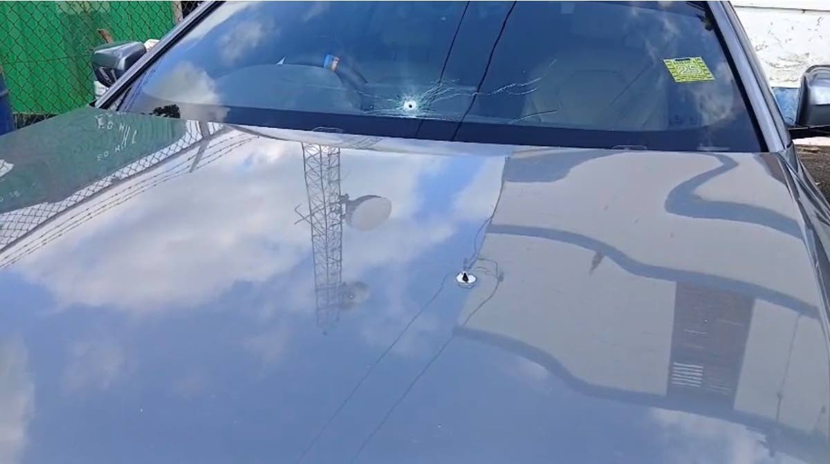 The vehicle which Bijorn Ellis drove, showing bullet holes.