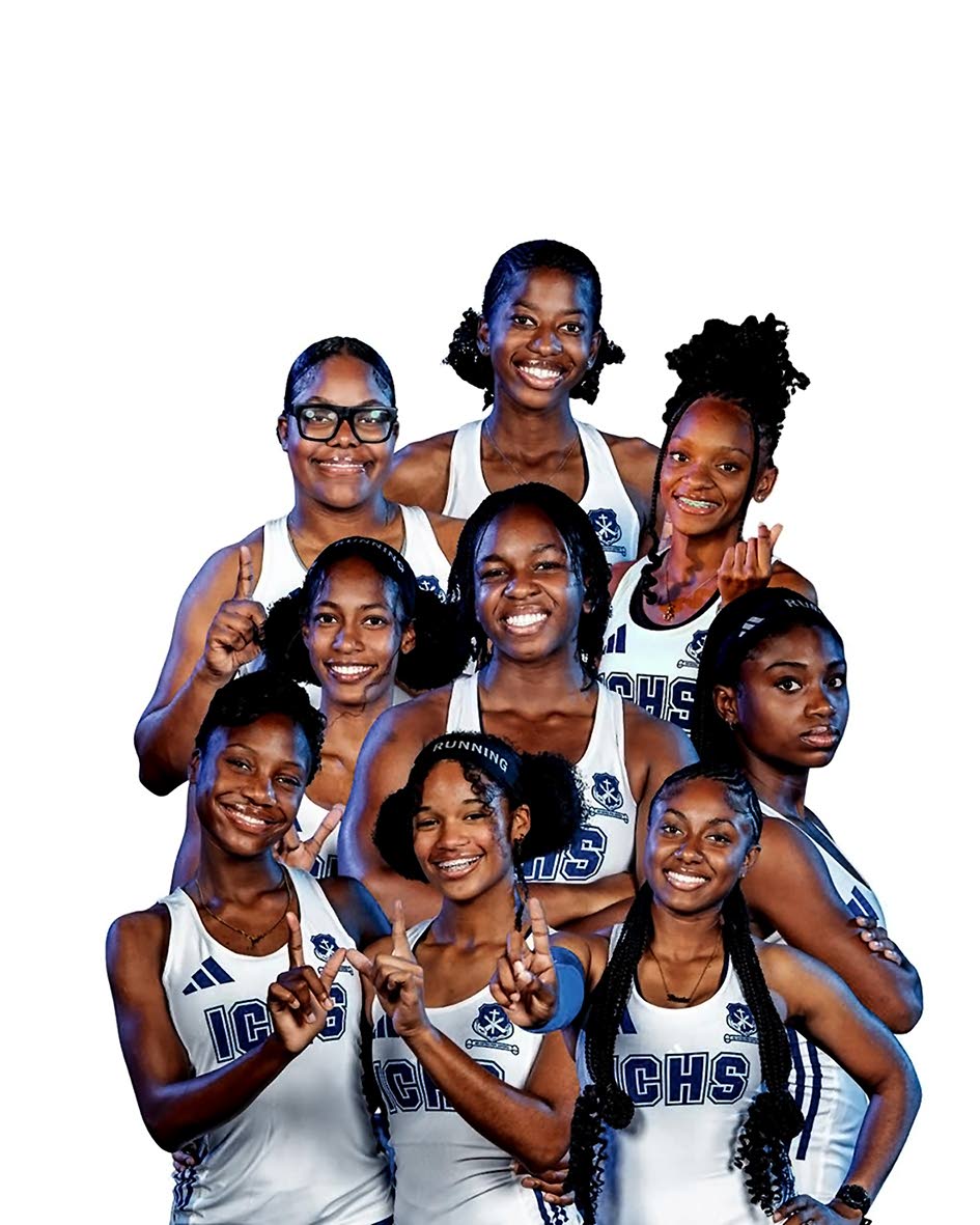 Members of the Immaculate Conception High School Track and Field Team: (From left, front row) team vice captain, Jaeda Robinson; Zoelle Jamel and Dacia McDonald. (From left, second row) Kimberly Wright; team captain Rhianna Rodney and Shevi-Anne Shimm. (Fr