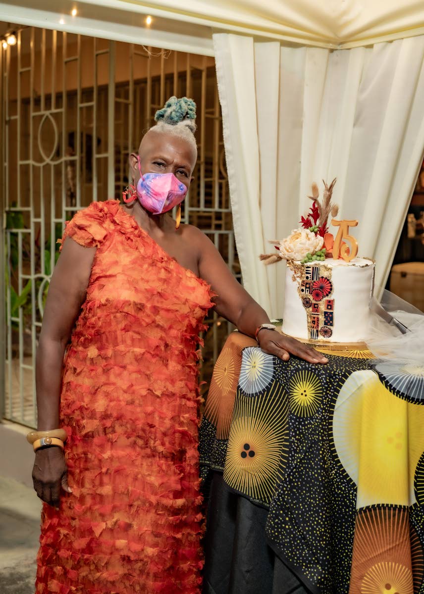 Surrounded by gratitude and love, Professor Emerita Carolyn Cooper shows out in a beautifully made one-shoulder maxi by Jamaican designer Elaine Witter for her 75th birthday.