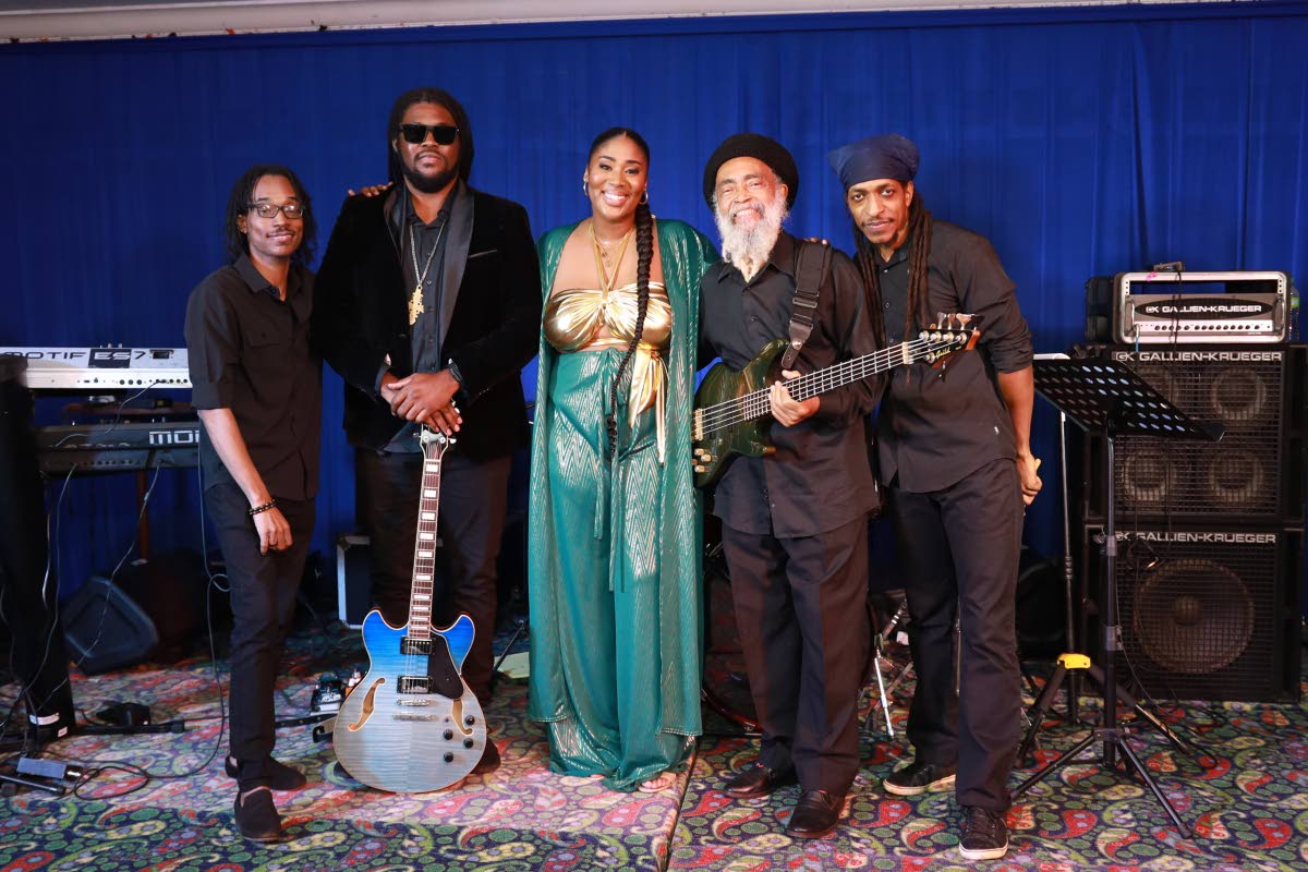 From left: Christopher Wright on keys, Lamont ‘Monty’ Savory on guitar, Apryl Jaye Raymond on vocals, Glen Brownie on bass and Oral Brown on drums.