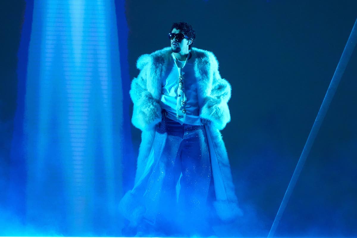 Bad Bunny performs during the iHeartRadio Music Awards in Los Angeles on March 17.