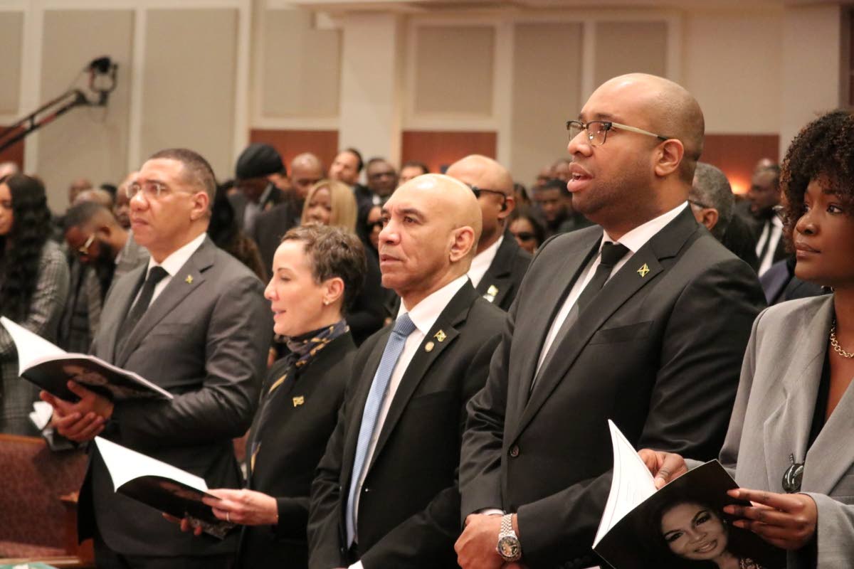 Prime Minister Dr Andrew Holness (left); Senator Kamina Johnson Smith (second left), minister of foreign affairs and foreign trade; Ambassador Antony Anderson (centre), Jamaica’s ambassador to the United States; and Delano Seiveright, mnister of state in