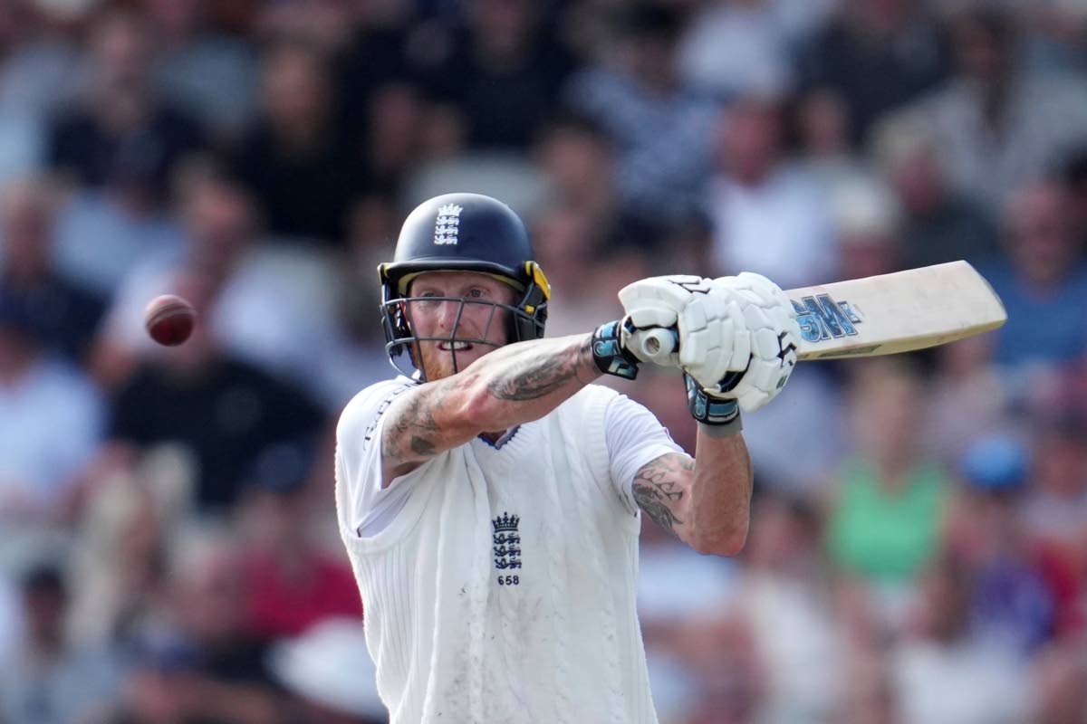 England's captain Ben Stokes plays a shot on the third day of the fourth cricket Test match between England and India, at Emirates Old Trafford, Manchester, England, on Friday, July 25.