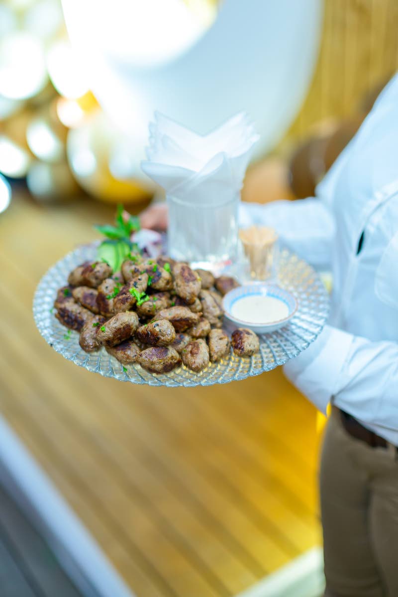 Juicy, well-seasoned lamb kebabs made their way around the room, offering guests tender bites of Mediterranean spice and smoky char, perfectly paired with a cool, creamy dipping sauce.