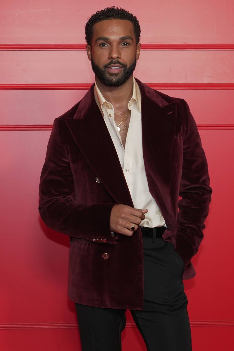  Lucien Laviscount in Dolce & Gabbana, a velvet jacket, paired with black trousers. 