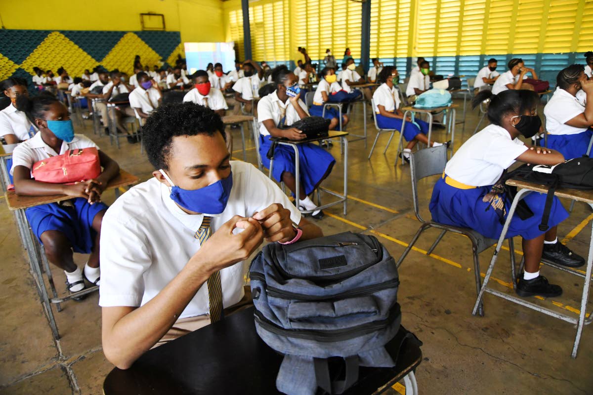 This 2020 photo shows students preparing to write exit examinations (CXC, NCTVET and City & Guilds) at Tarrant High School.