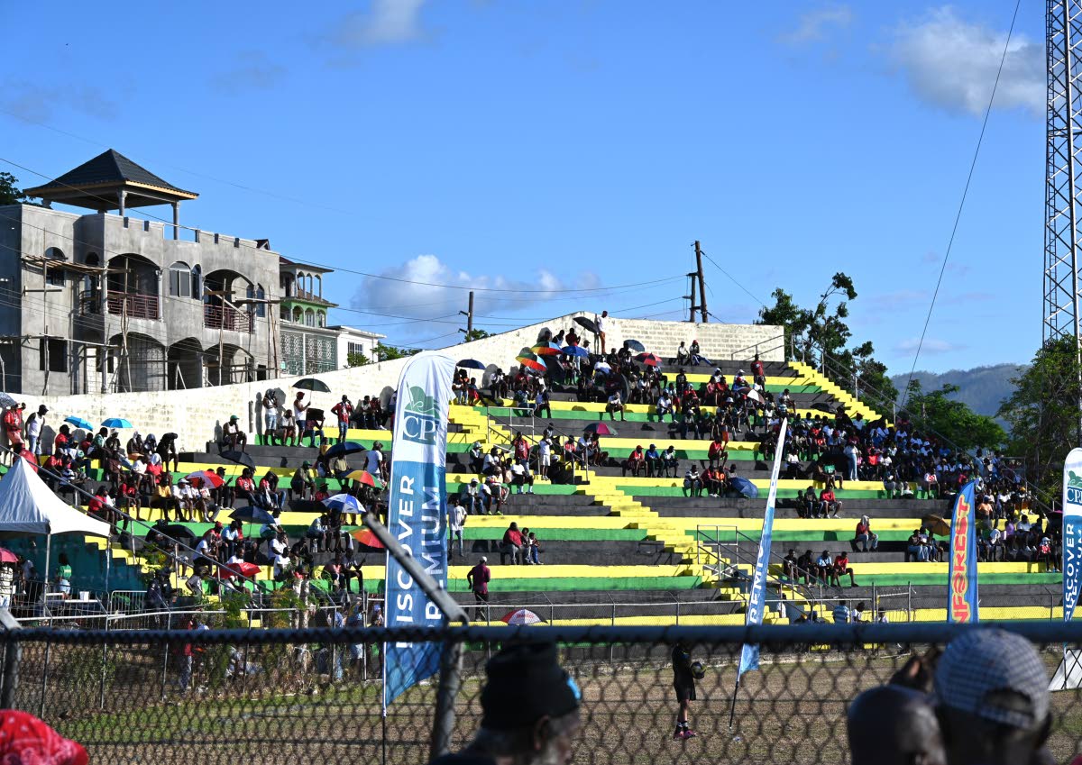 Fans in the stands at the refurbished Jarrett Park in Montego Bay during a Jamaica Premier League match between Montego Bay United and Mount Pleasant Football Academy on Sunday.
