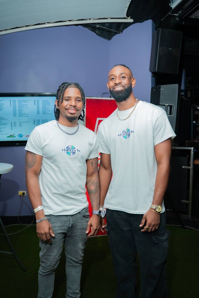 Jovanni ‘Prizal’ Walker (left), promoter of Clubcerts, poses with the event’s co-founder Trevell Grant.