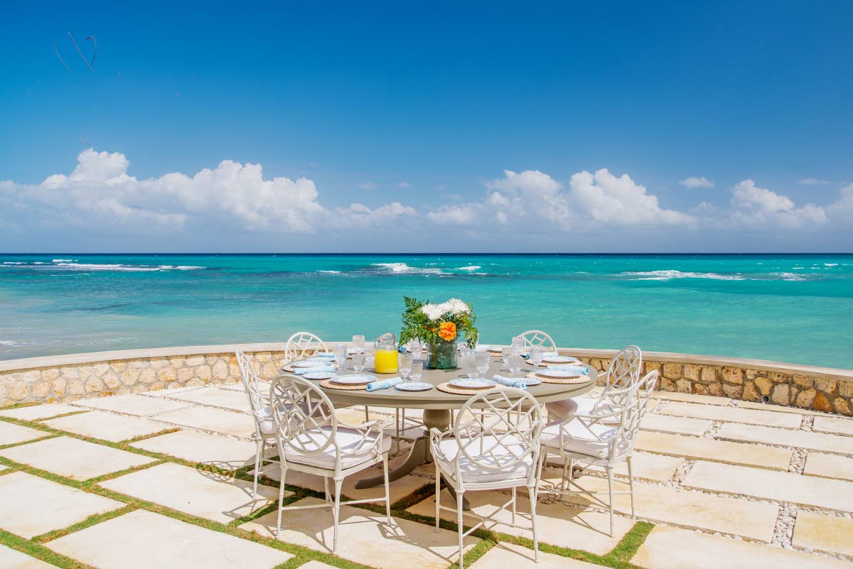 Outdoor dining areas appear sea-based. 