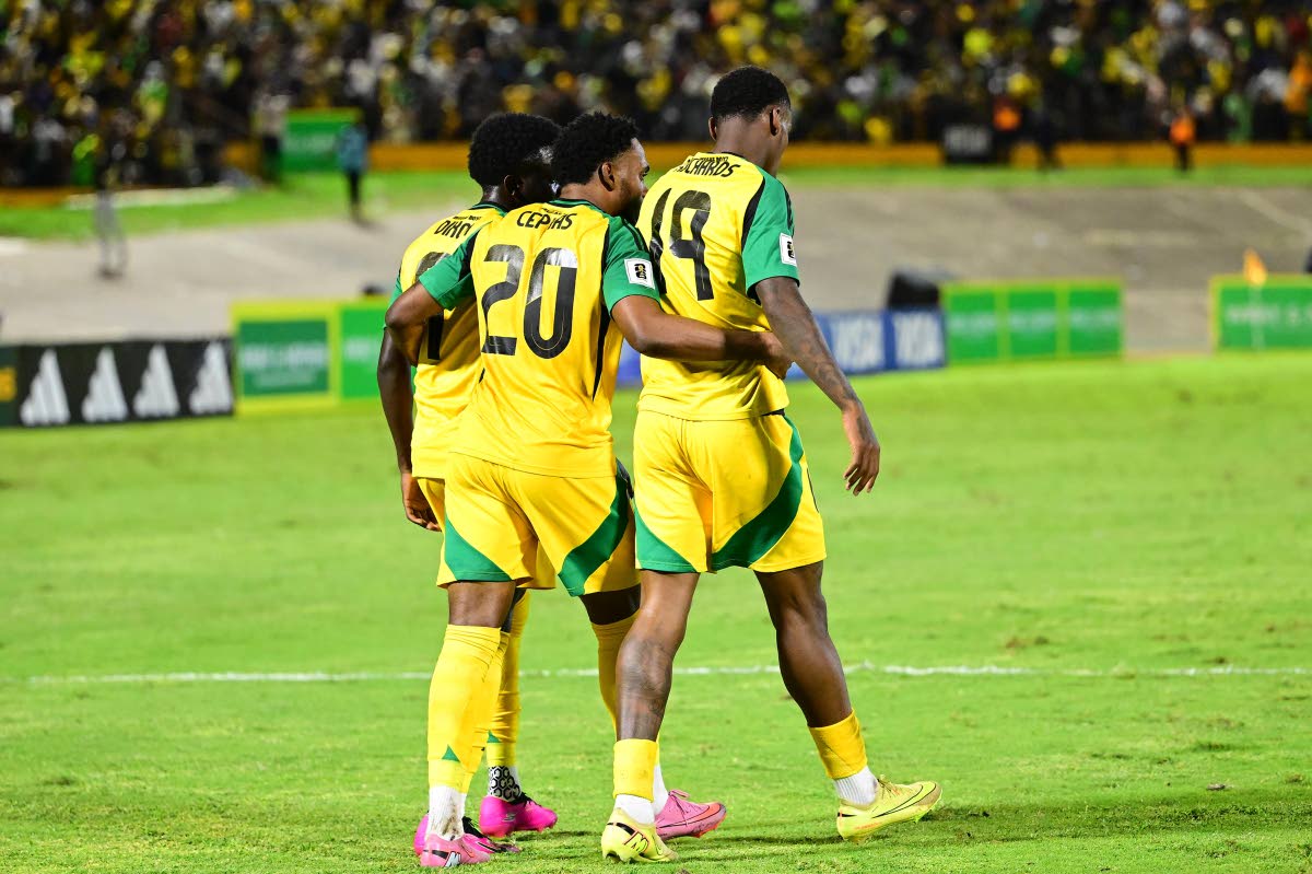 Reggae Boyz Kaheim Dixon (left),  Renaldo Cephas (centre) and  Dujuan Richards.
