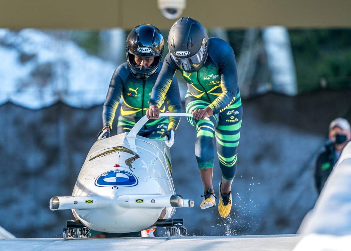 Jamaica’s two-woman bobsleigh team: Shadae Green (left) brakewoman and driver Carrie Russell.