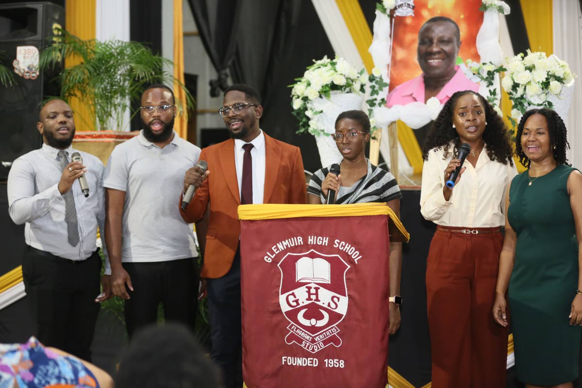 From left: Glenmuir High past students Ryoka Aitcheson, Matthew Bourne, Dr Odane Dawkins, Christena Richards, Sherona Forrester-Thomas and Abigail Gilzene pay tribute at the service on Monday. 