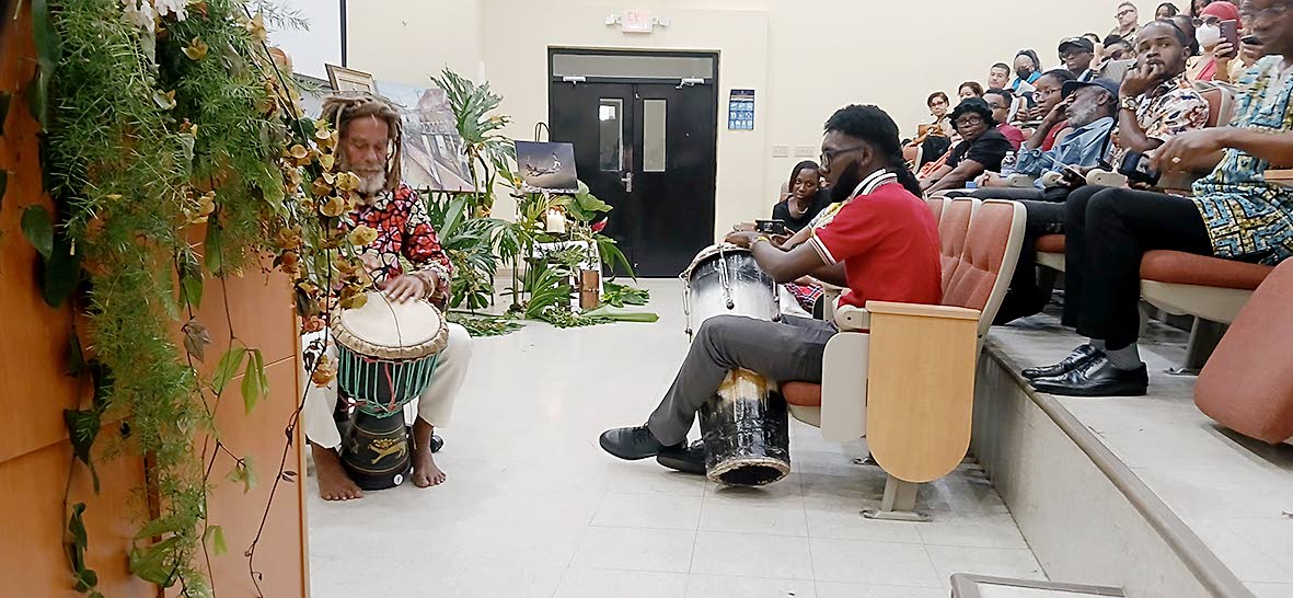 Drumming formed part of the formal proceedings at the celebration of life for Kenya‑born artist Mazola wa Mwashighadi.