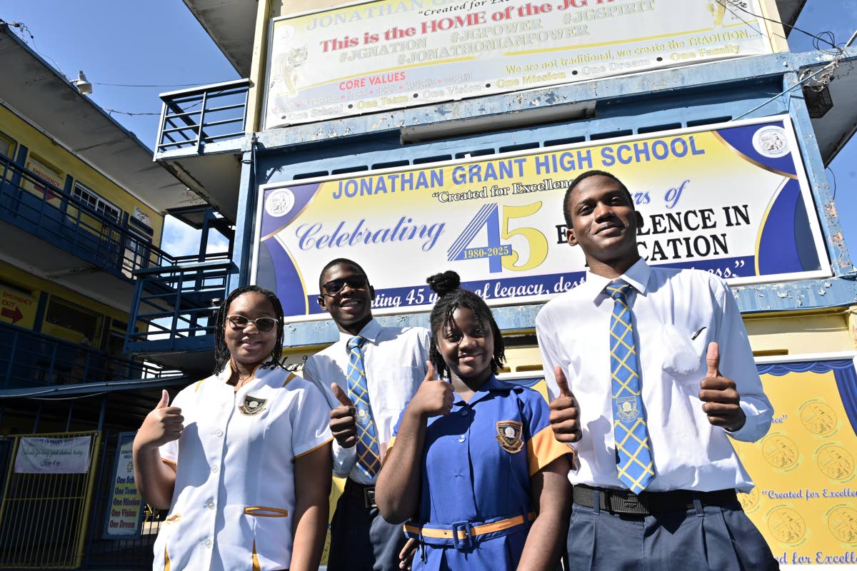 
Members of Jonathan Grant High’s quiz team (from left): Shantel Davy, Jerome Kasher, Tashema Doharty, and Sanjay Tennant.