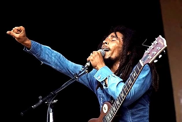 Bob Marley performing in 1978 in Massachusetts, USA.