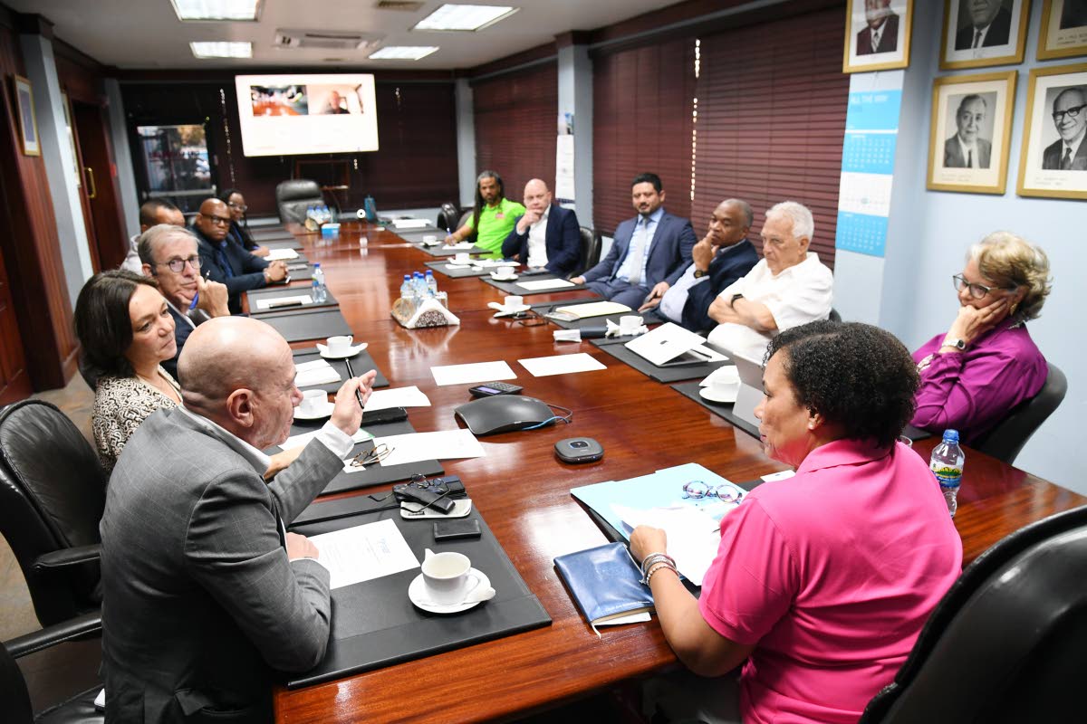 Corah Ann Robertson-Sylvester, president of the Shipping Association of Jamaica (SAJ), chairs a meeting with the EU delegation and representatives of the SAJ management team, Kingston Wharves Limited, Kingston Freeport Terminal Limited, and the Jamaica Por